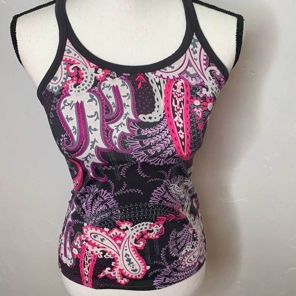 Athleta black pink white racer back tank Sz XS